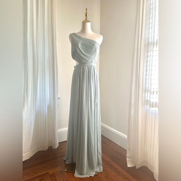 BCBG Teal Ruched One Shoulder Gown - Picture 1 of 9